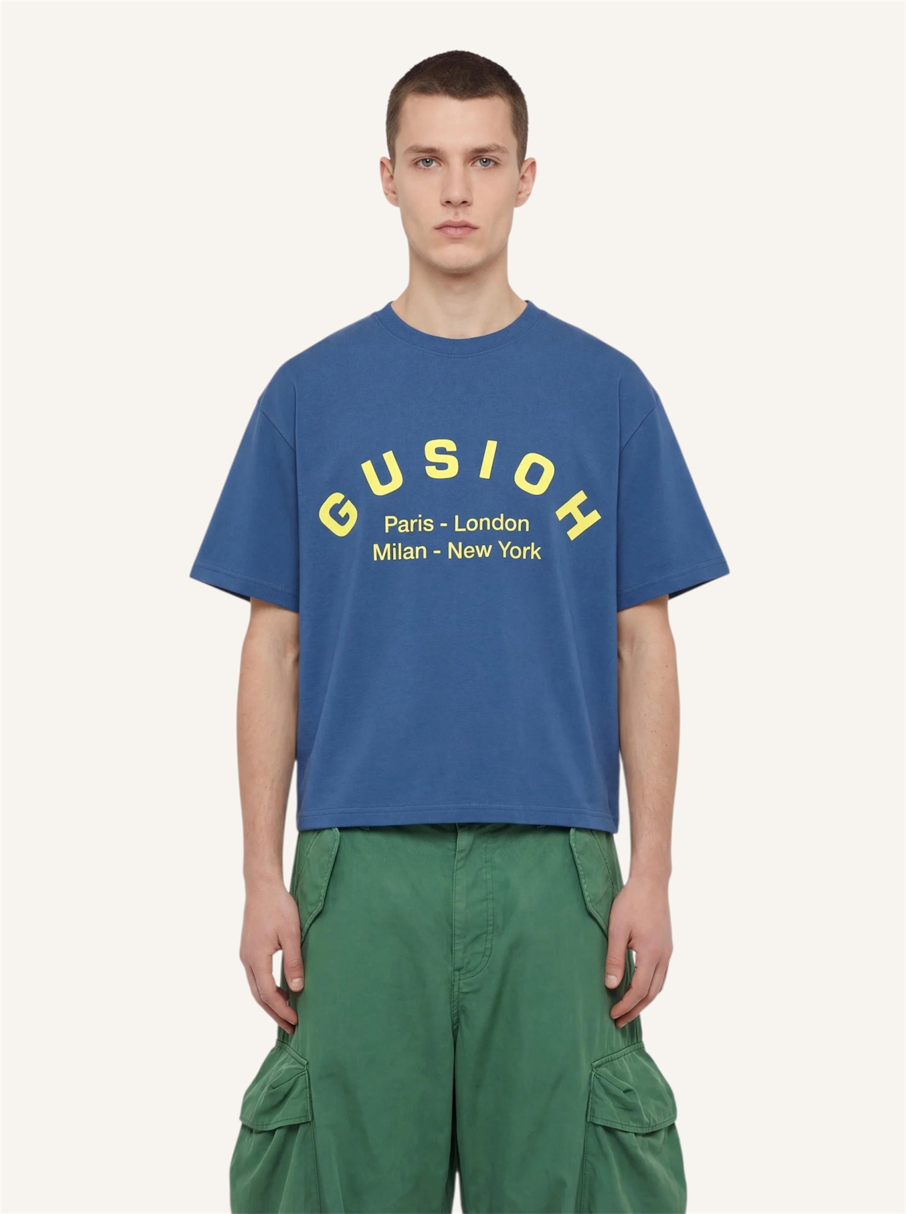 Gusioh worldwide blue curve logo tee