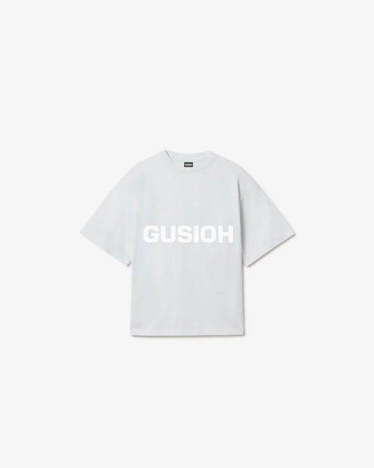 Gusioh texte logo white tee