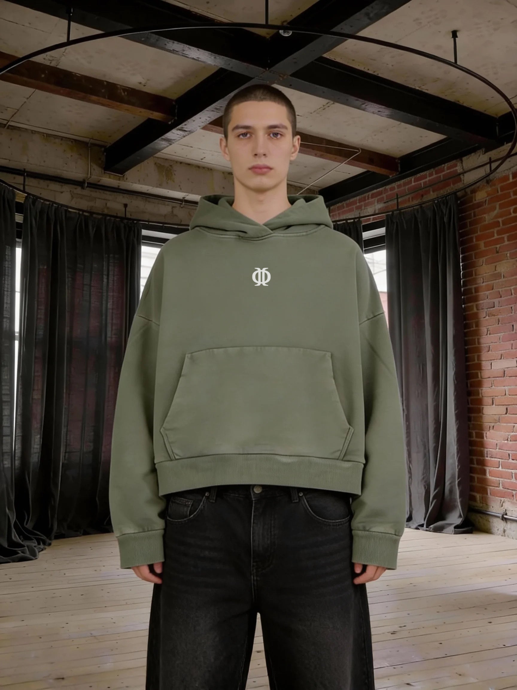 Text logo unisex green hoodie