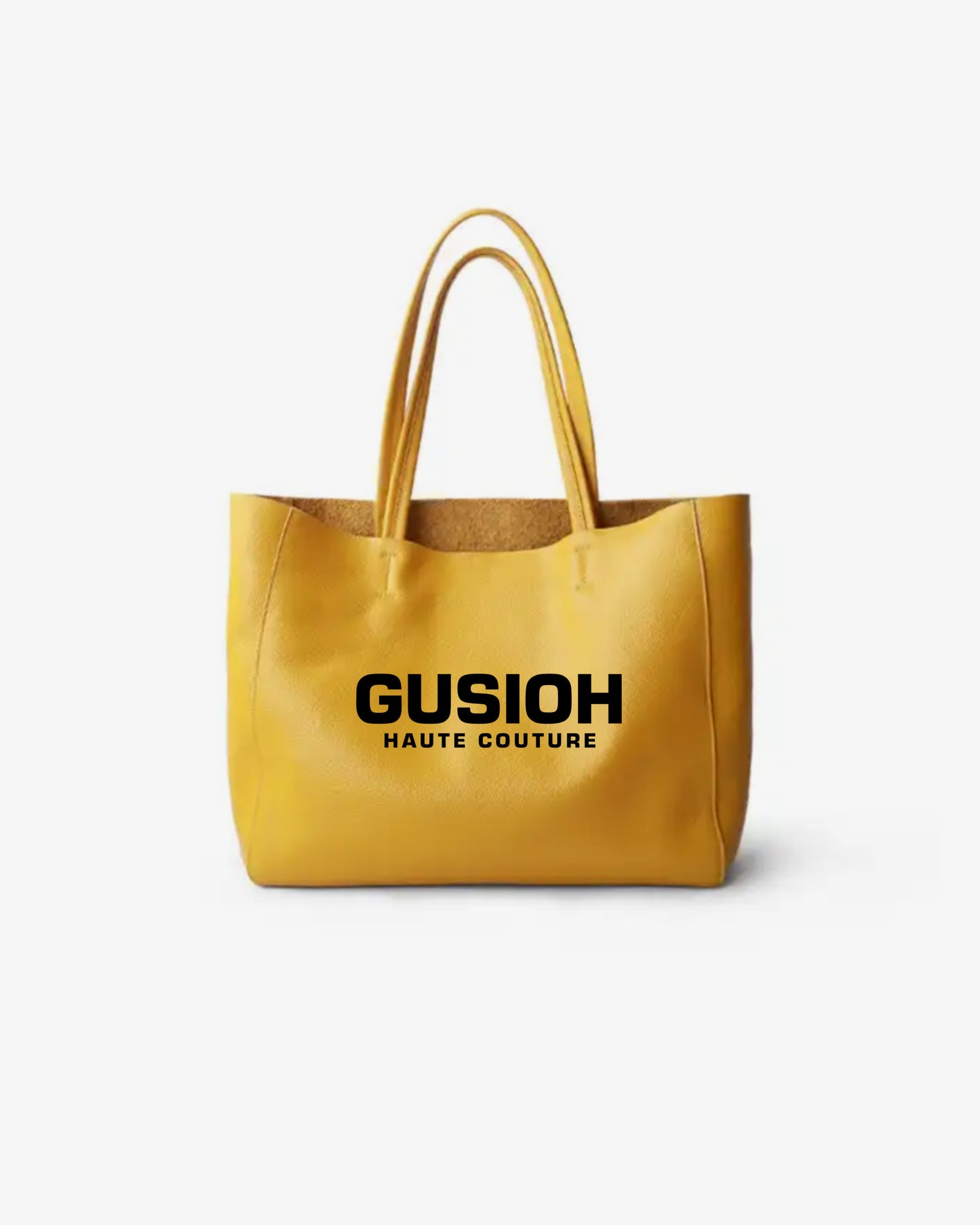 Gusioh yellow text logo woman hand bag