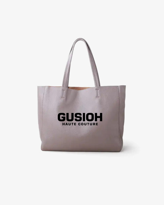 Gusioh gray text logo woman hand bag