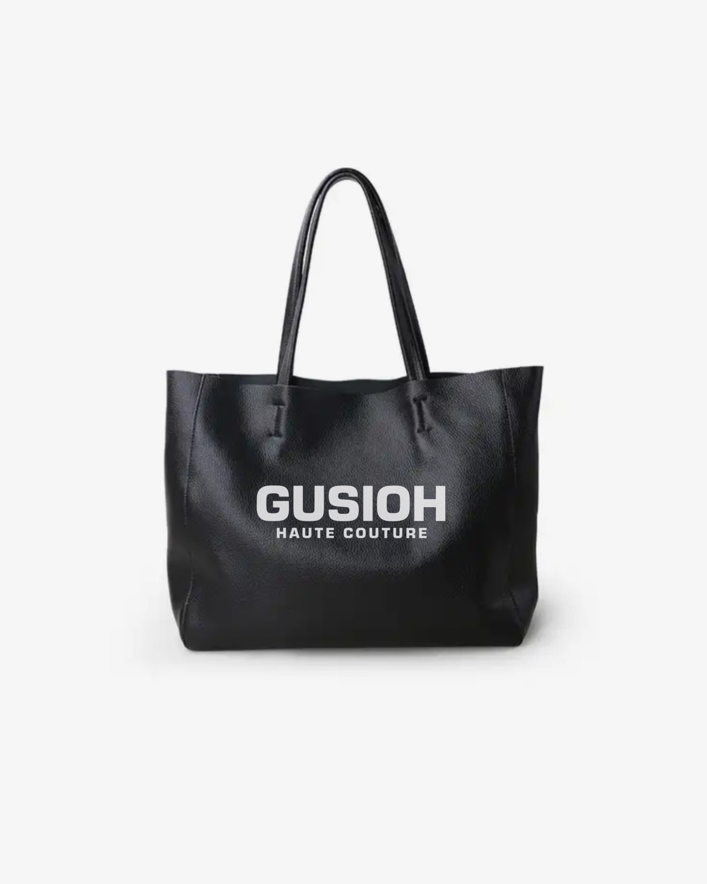 Gusioh black text logo woman hand bag