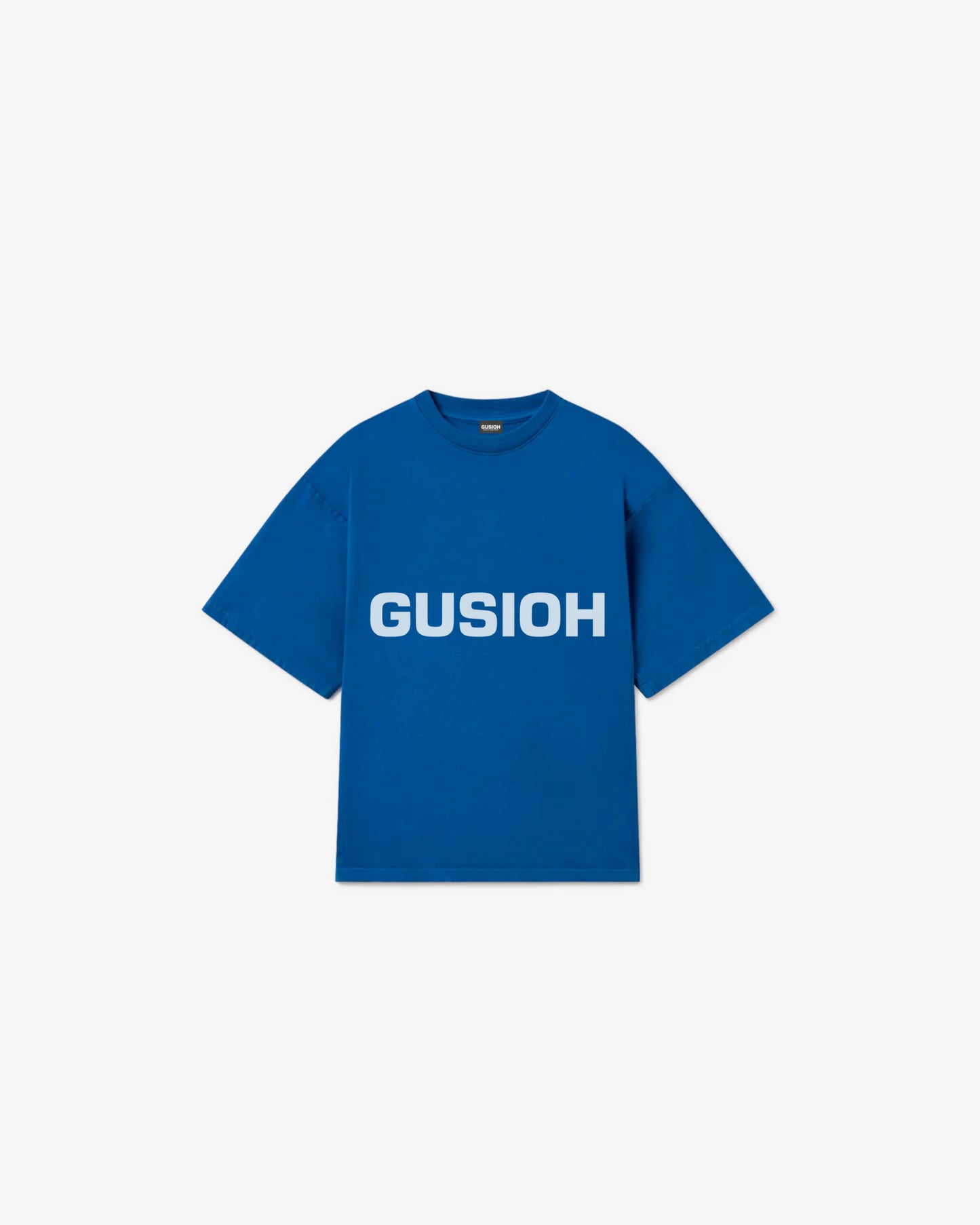 Gusioh texte logo blue tee